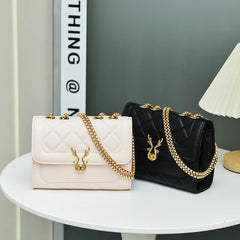 Leather Handbags Embroidered Diamond Square Shoulder Bag For Women