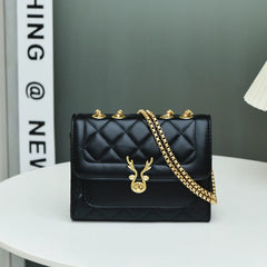 Leather Handbags Embroidered Diamond Square Shoulder Bag For Women