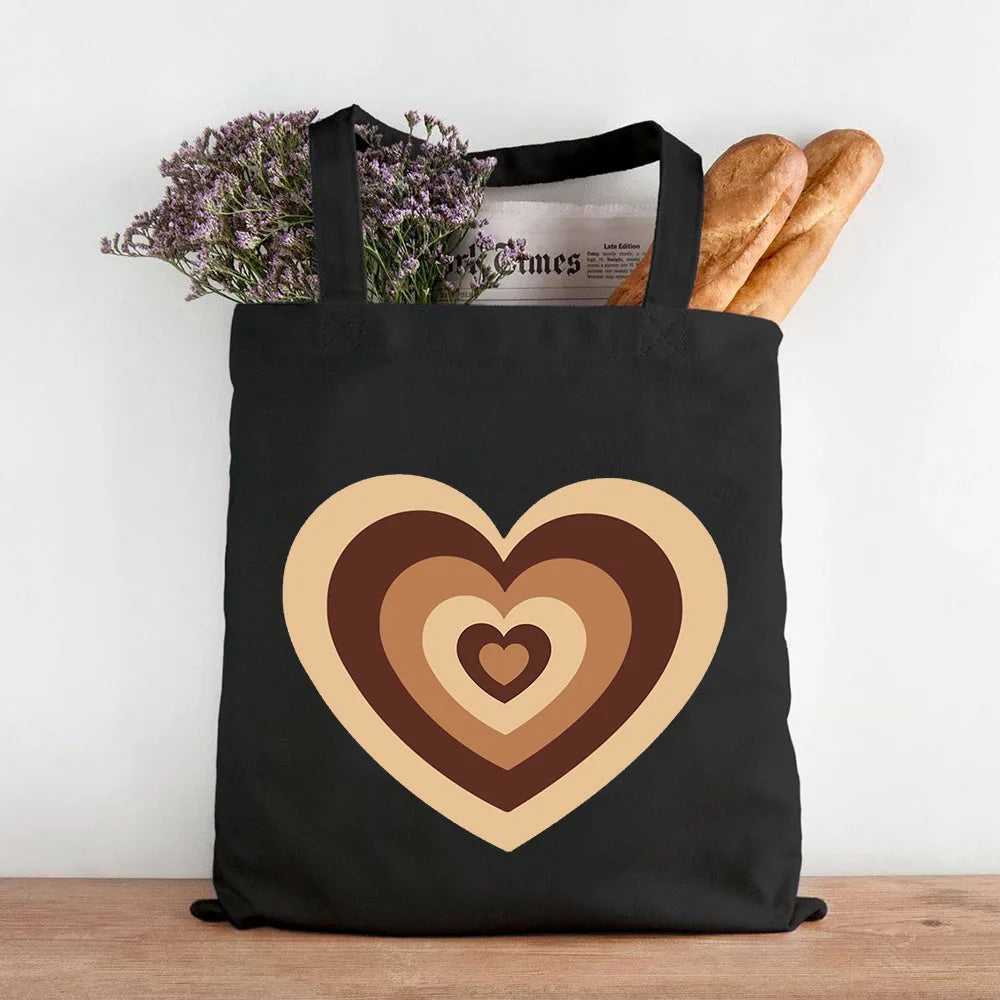 Latte Coffee Love Heart Colorful Wildflower Cotton Tote Bag