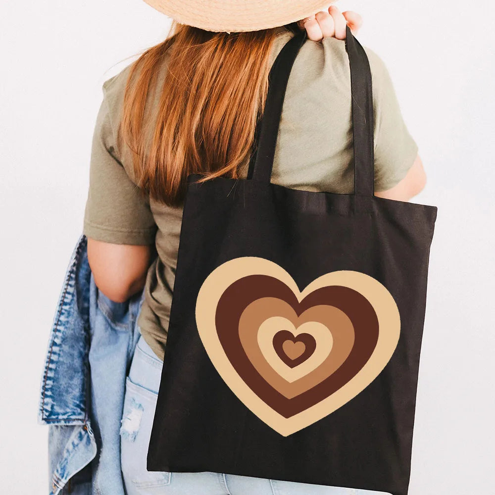 Latte Coffee Love Heart Colorful Wildflower Cotton Tote Bag