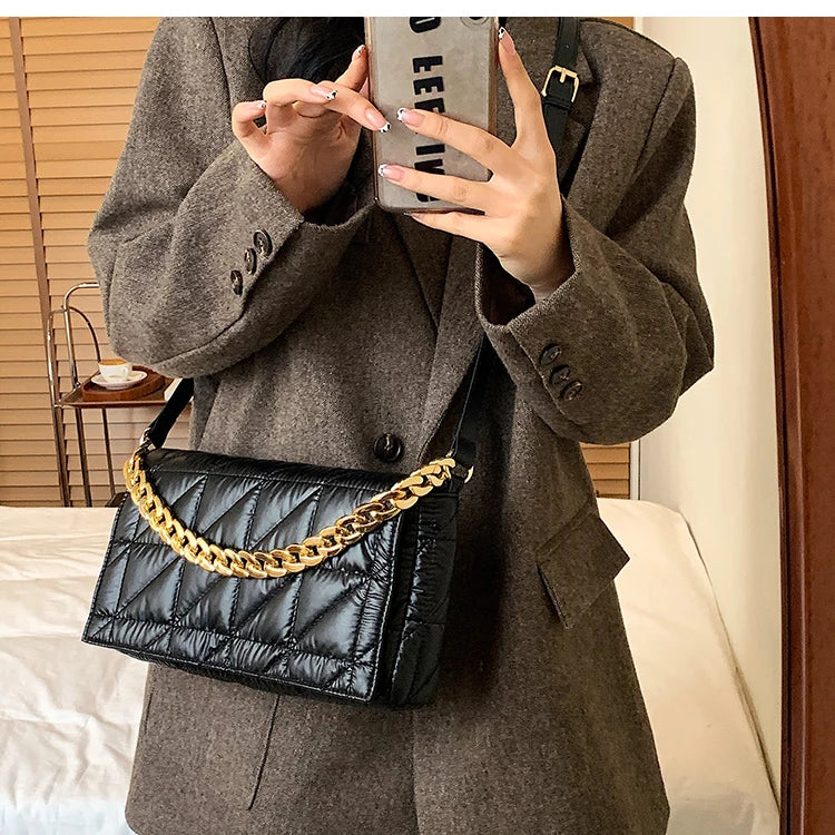 Winter High Down Cotton Women Handbag Shoulder Padded Bag