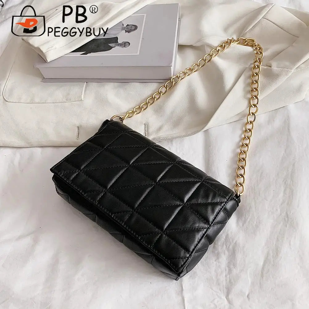 Lattice Pattern Chain Shoulder Underarm Bag PU Women Flap Handbags