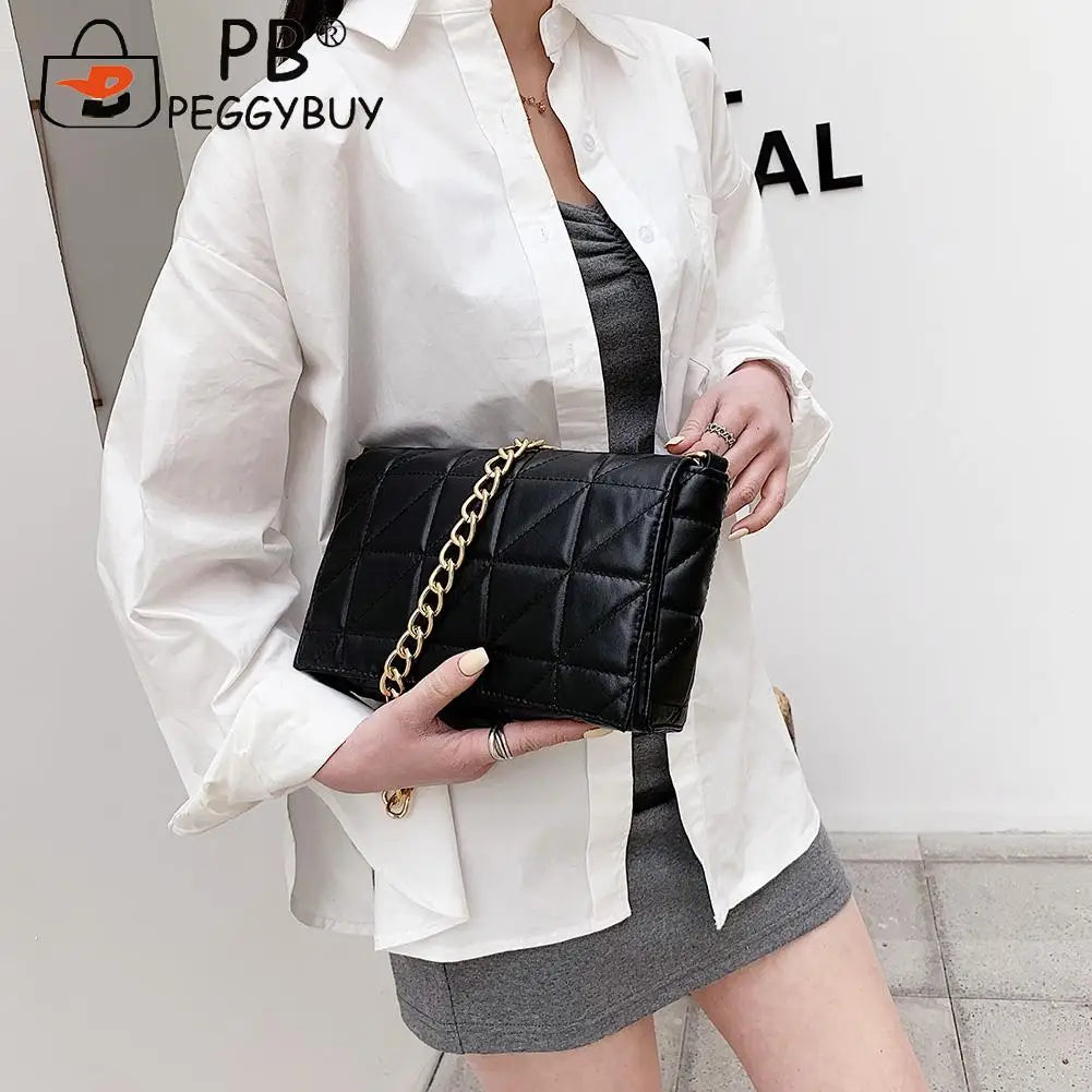 Lattice Pattern Chain Shoulder Underarm Bag PU Women Flap Handbags