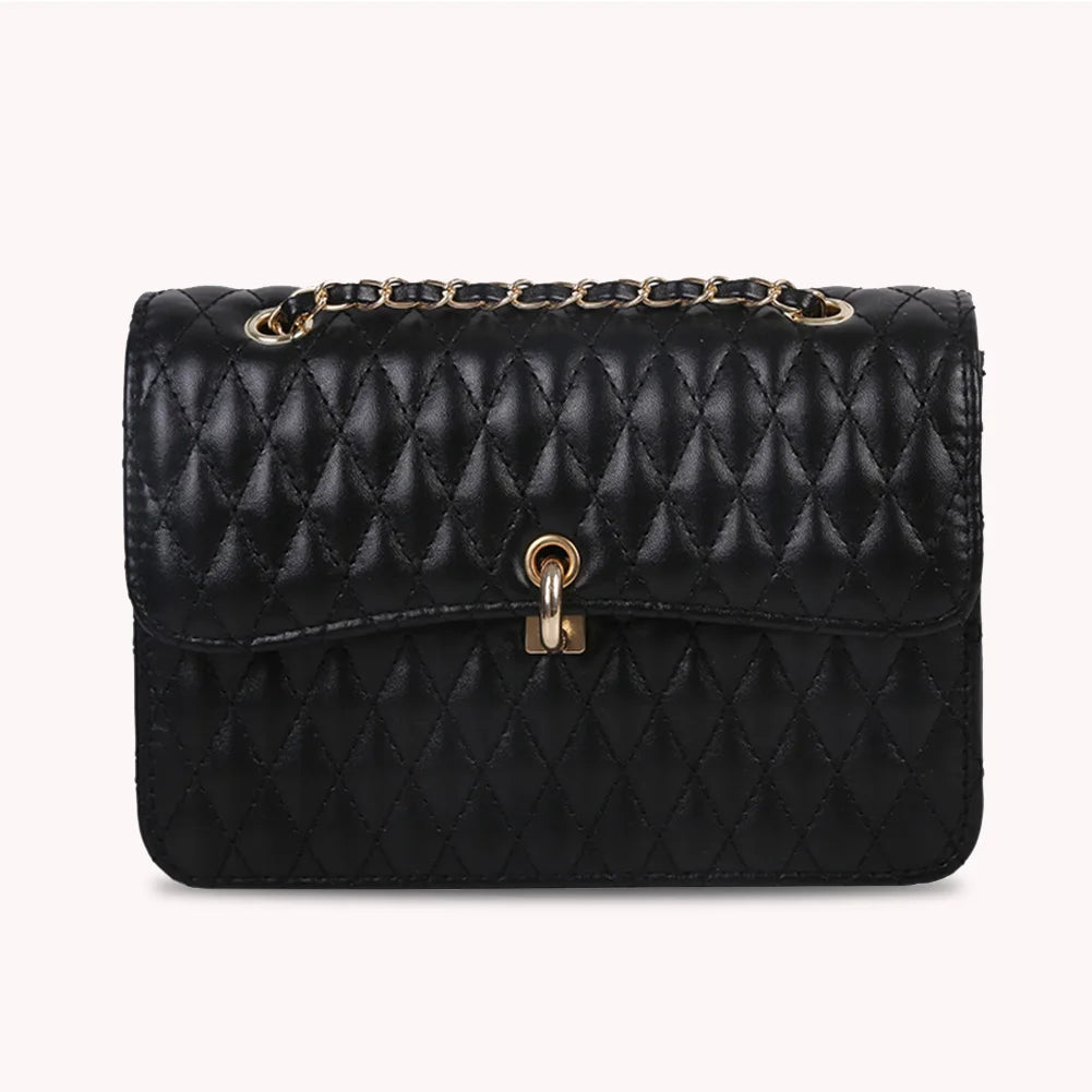 Lattice Pattern PU Shoulder Messenger Bag Women Chain Handbag