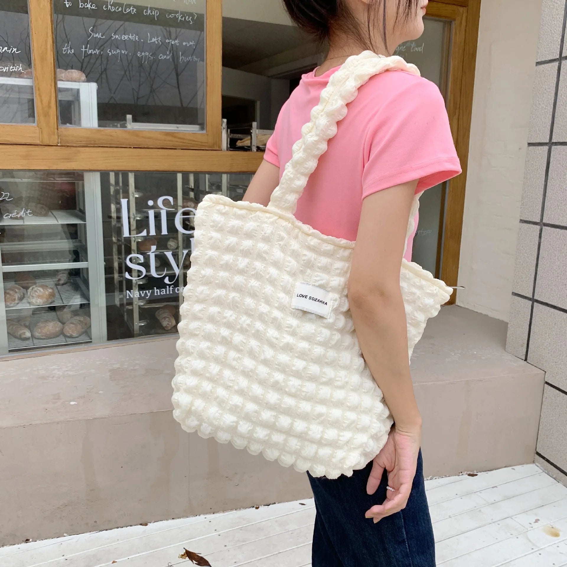 Lattice Pattern Shoulder Bag Large Capacity Tote Bags