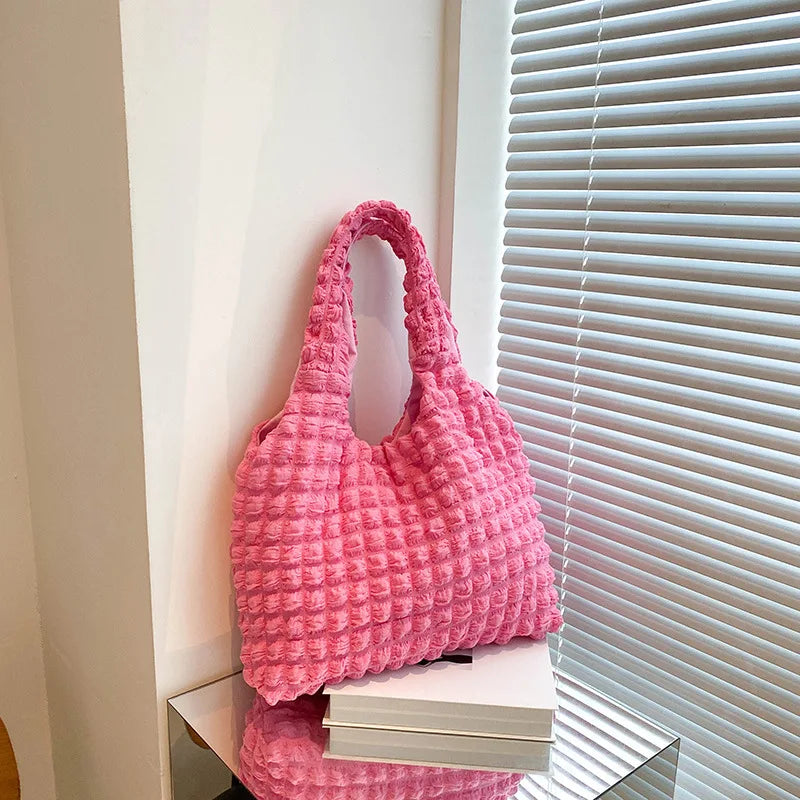 Lattice Pattern Shoulder Bag Space Cotton Handbag Women
