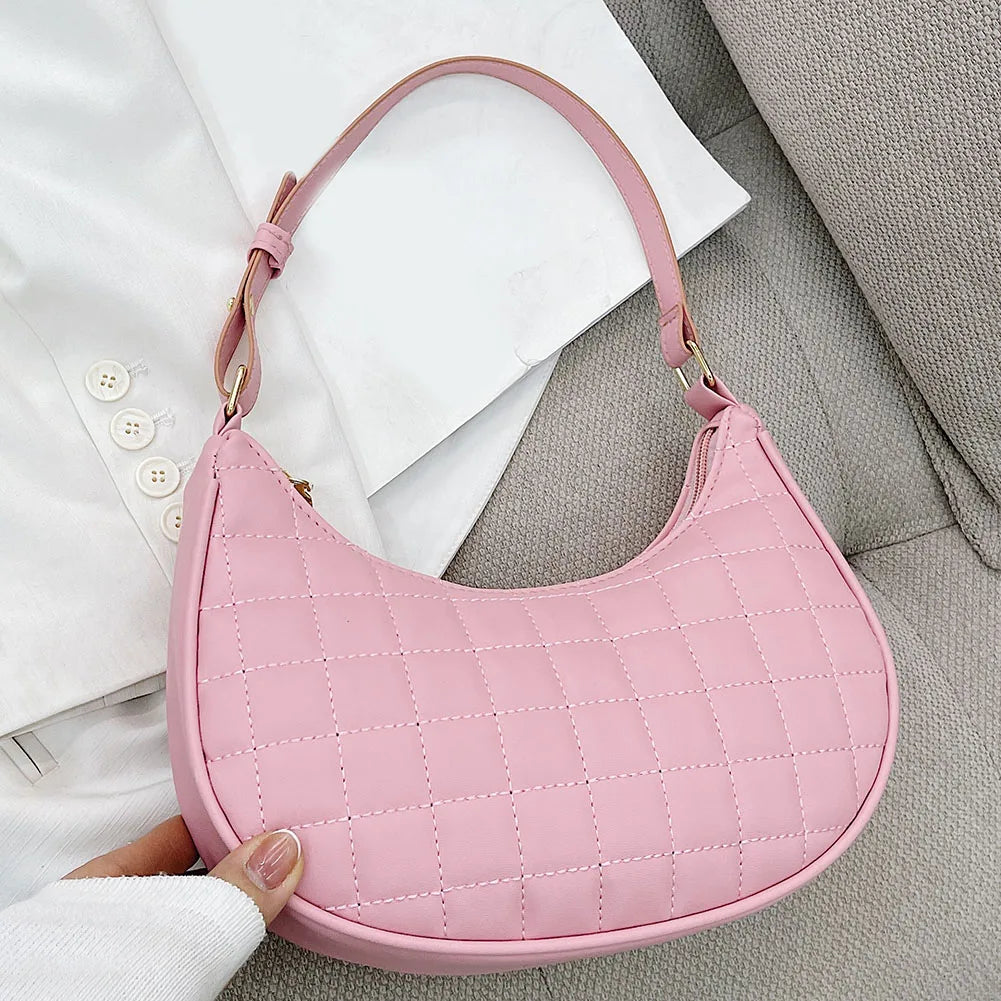 Lattice Pattern Shoulder Bags Soft PU Leather Casual Handbags