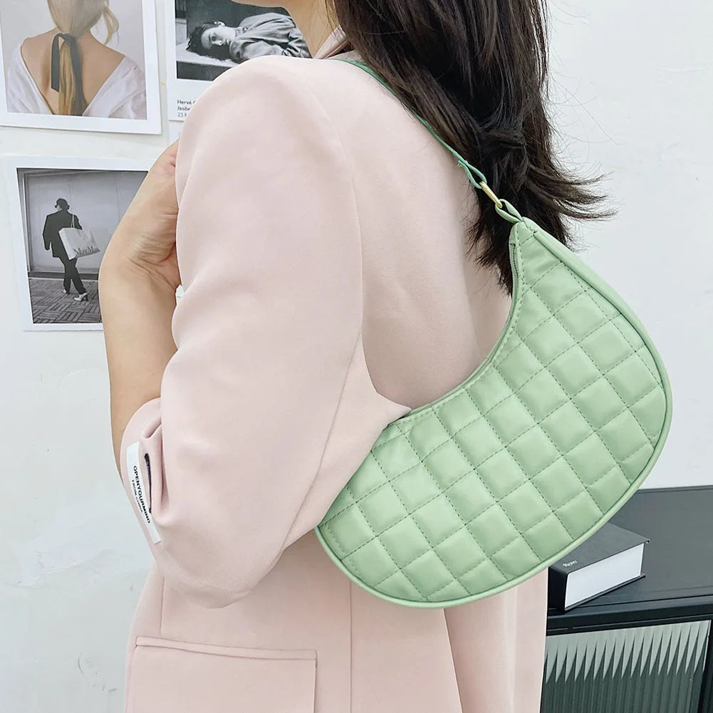 Lattice Pattern Shoulder Bags Soft PU Leather Casual Handbags