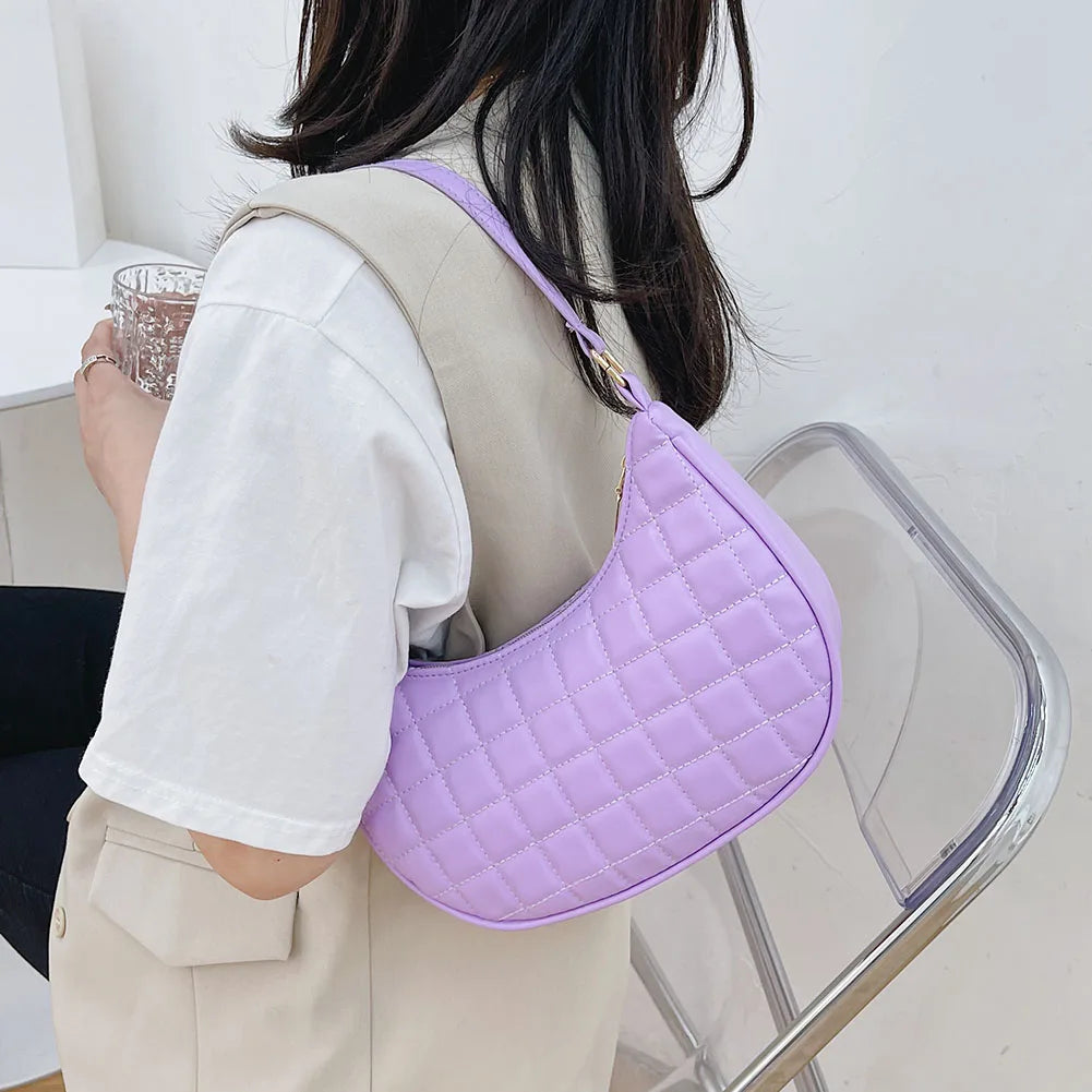 Lattice Pattern Shoulder Bags Soft PU Leather Casual Handbags