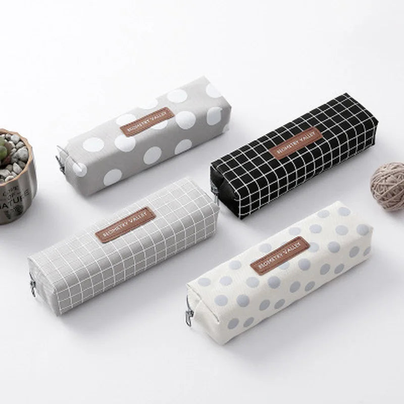Cartoon Lattice Pencil Case High Capacity Bag