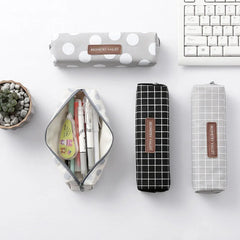 Cartoon Lattice Pencil Case High Capacity Bag