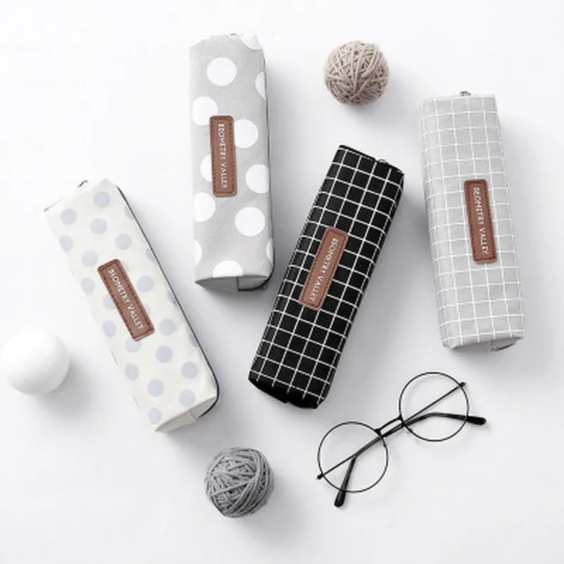 Cartoon Lattice Pencil Case High Capacity Bag