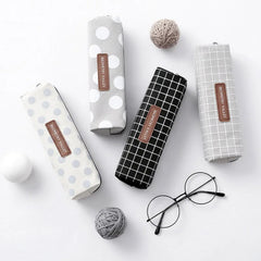 Cartoon Lattice Pencil Case High Capacity Bag