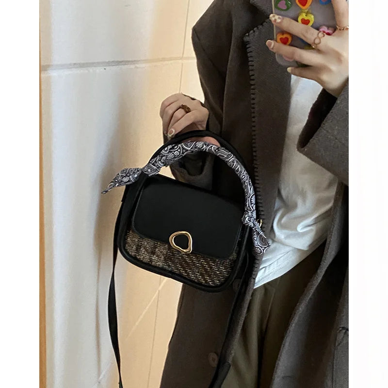 Lattice Tweed Small Square Bag Women's Ins Messenger Bag