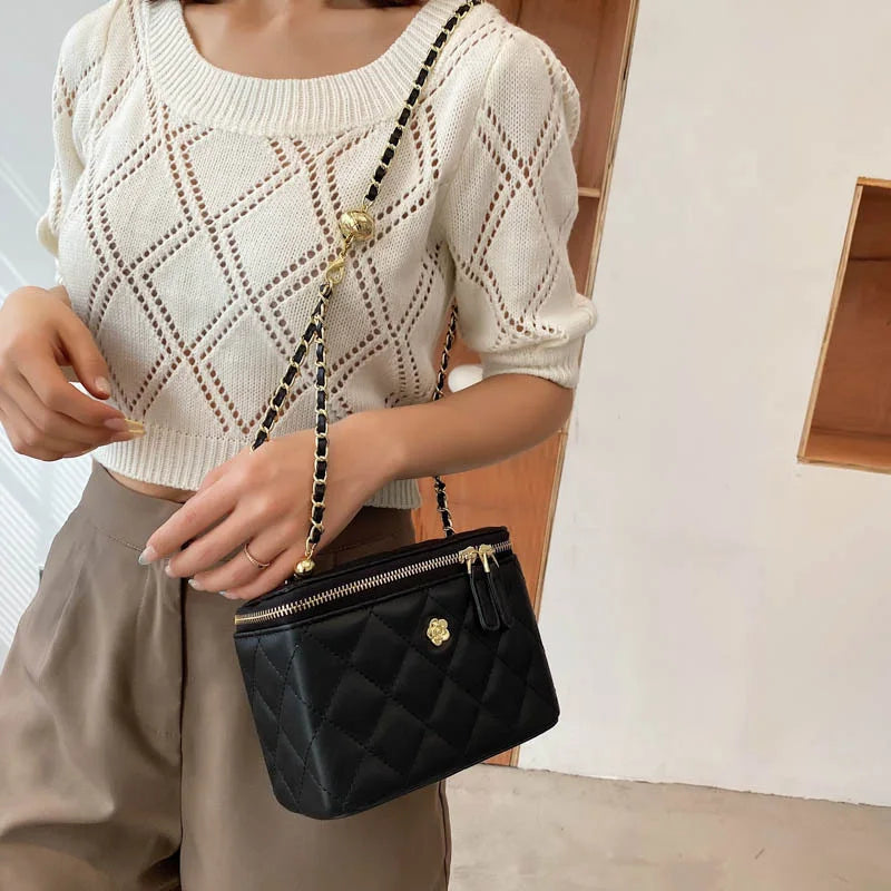 Lattice Square Box Crossbody Shoulder Bag PU Leather Women's Handbag