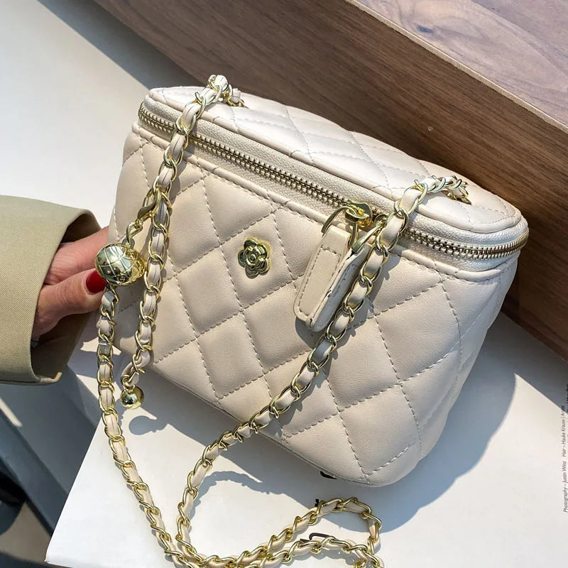 Lattice Square Box Crossbody Shoulder Bag PU Leather Women's Handbag