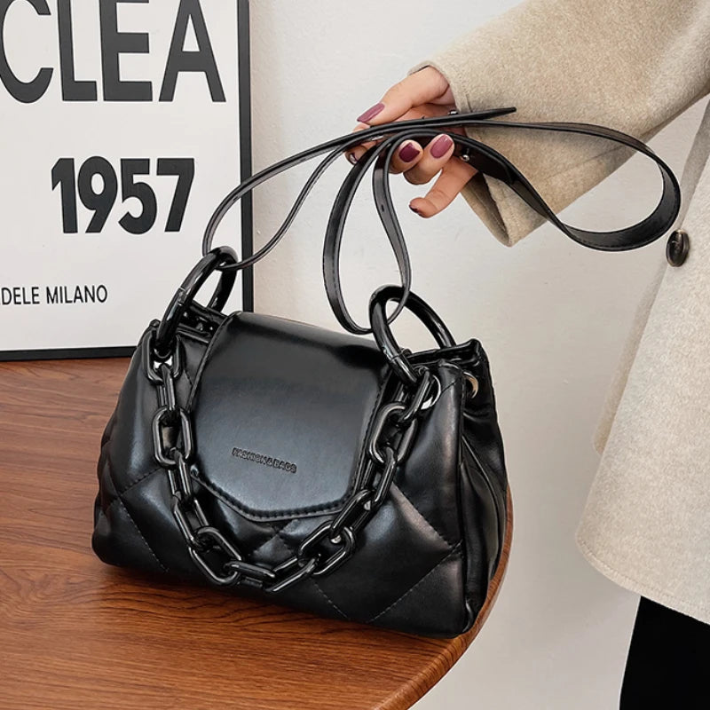 Winter Lattice Square Tote Bag PU Leather Women's Handbag