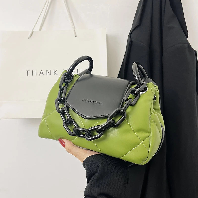 Winter Lattice Square Tote Bag PU Leather Women's Handbag