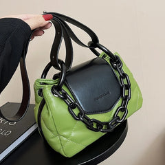 Winter Lattice Square Tote Bag PU Leather Women's Handbag
