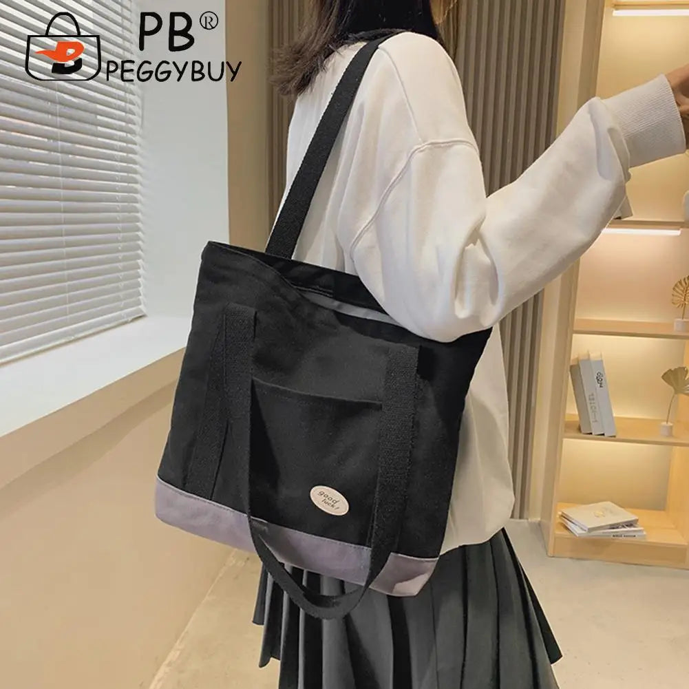 Casual Canvas Shoulder Bag Women Large Capacity Shopping Handbags