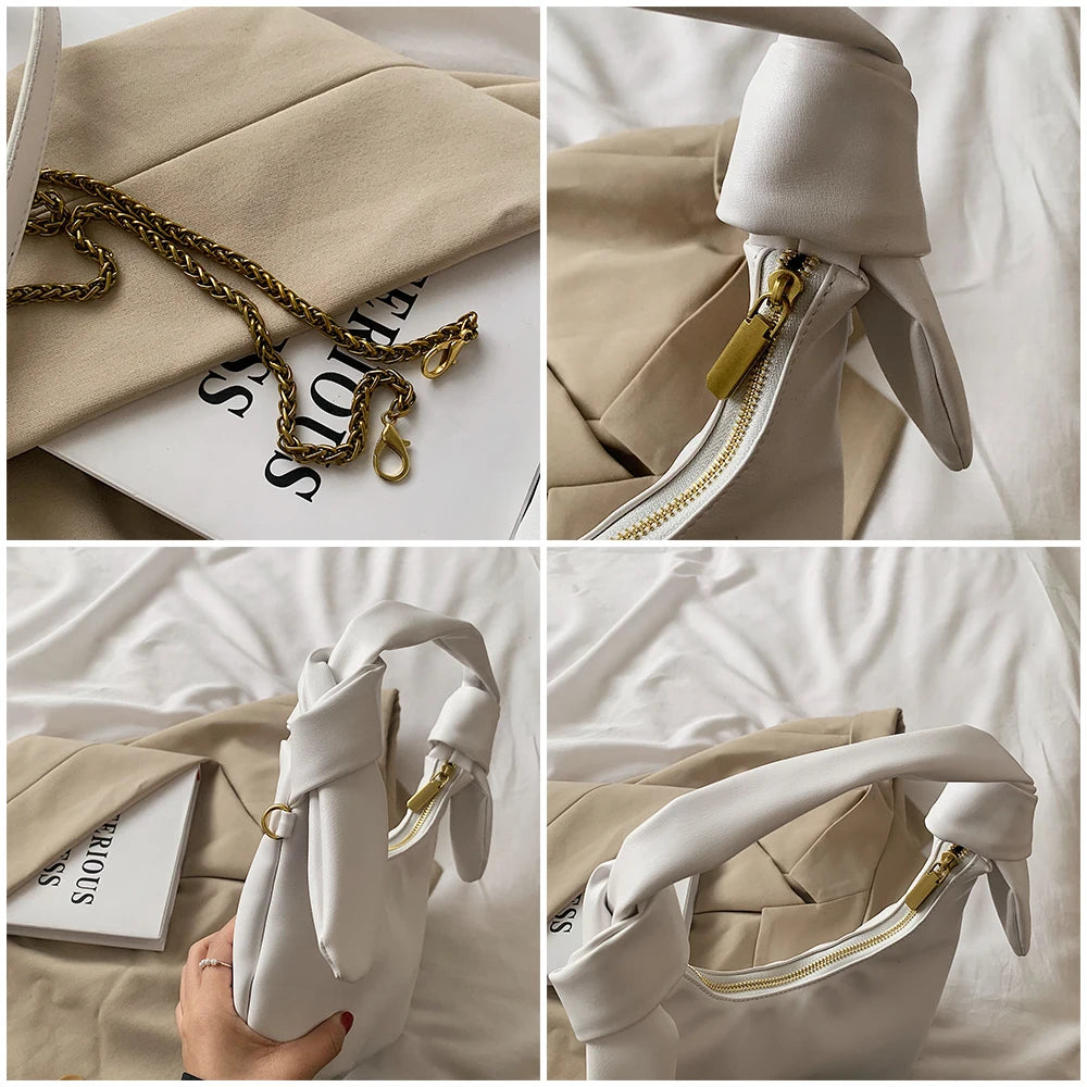 Pleated Handbag Metal Chain Shoulder Bag for Women