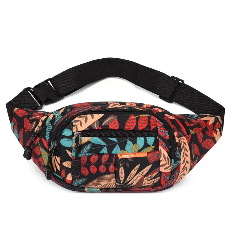 Leaf Pattern Canvas Crossbody Chest Bag Large Capacity Waist Bag