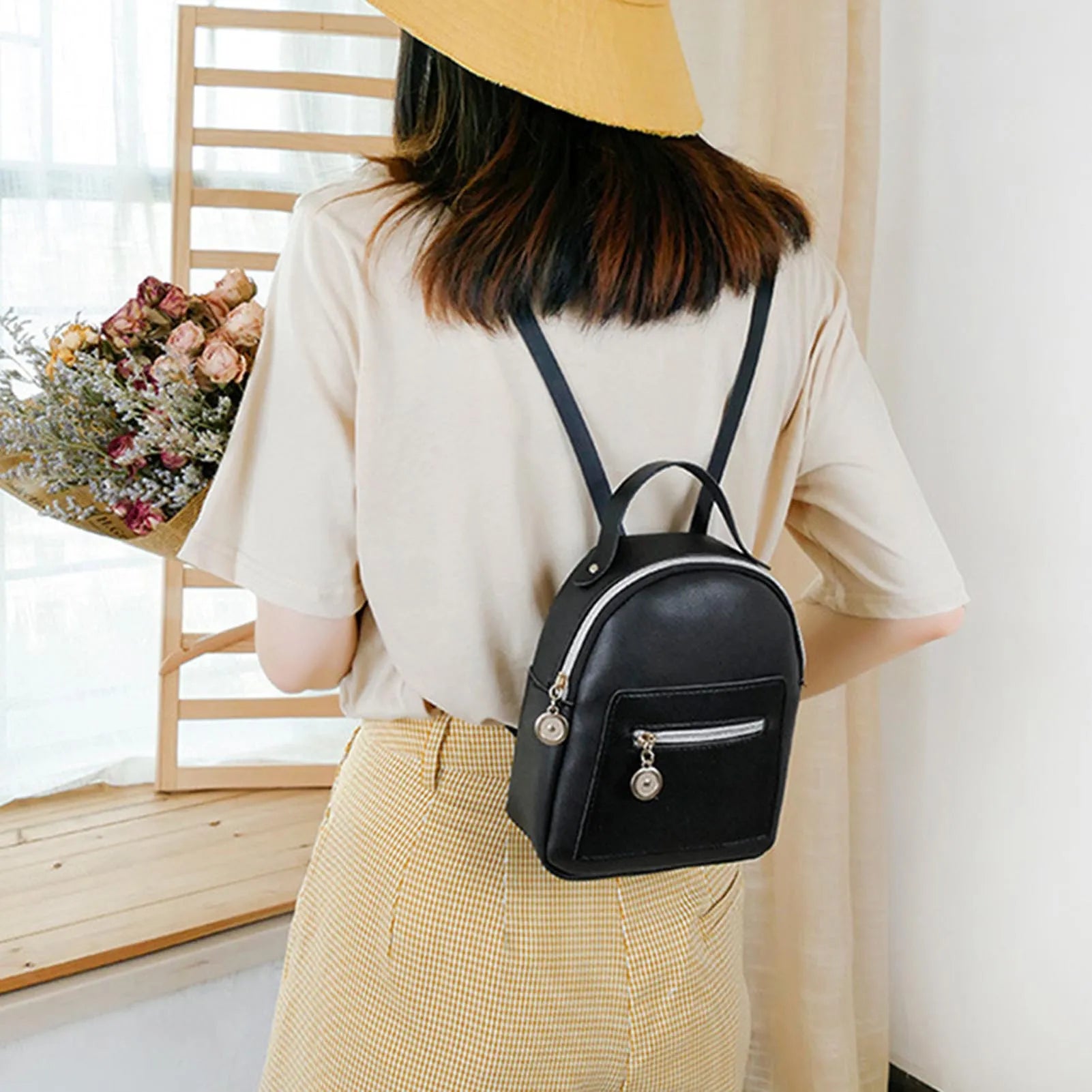 Mini PU Leather Backpack College Messenger Bag Convertible Shoulder Bag
