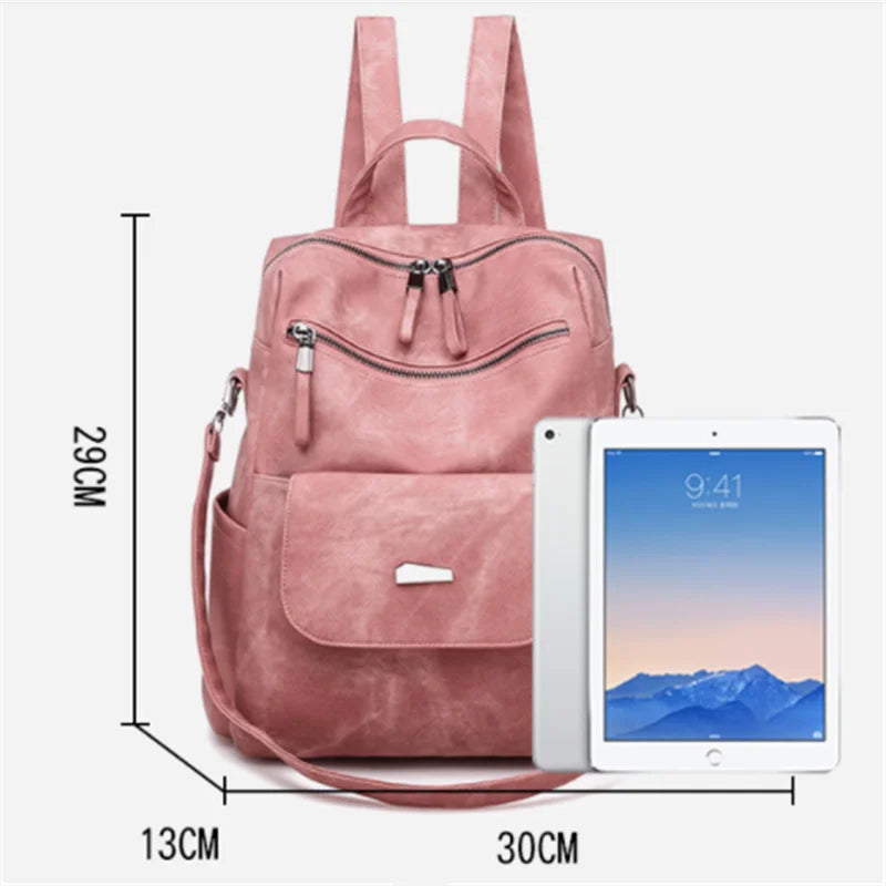 Vintage Leather Backpack Women Shoulder Bag Travel Bagpack