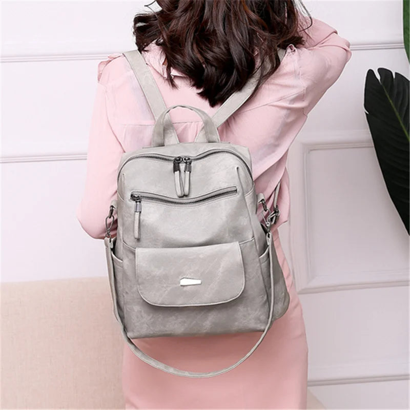 Vintage Leather Backpack Women Shoulder Bag