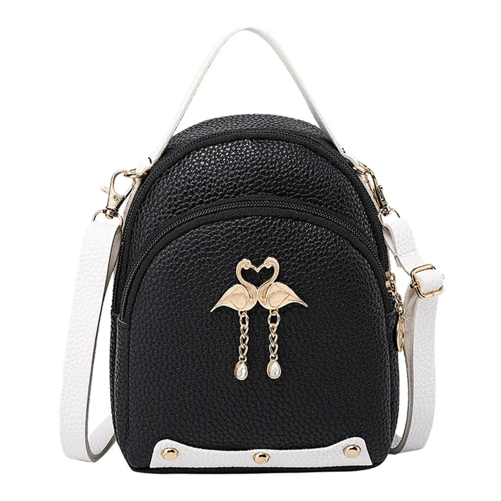 Leather Mini Backpack School Bag Women Style Solid Small Shoulder Bag