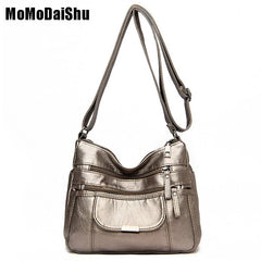 Vintage Leather Crossbody Bag Fold Over Small Multi-Pocket Women Messenger Bag