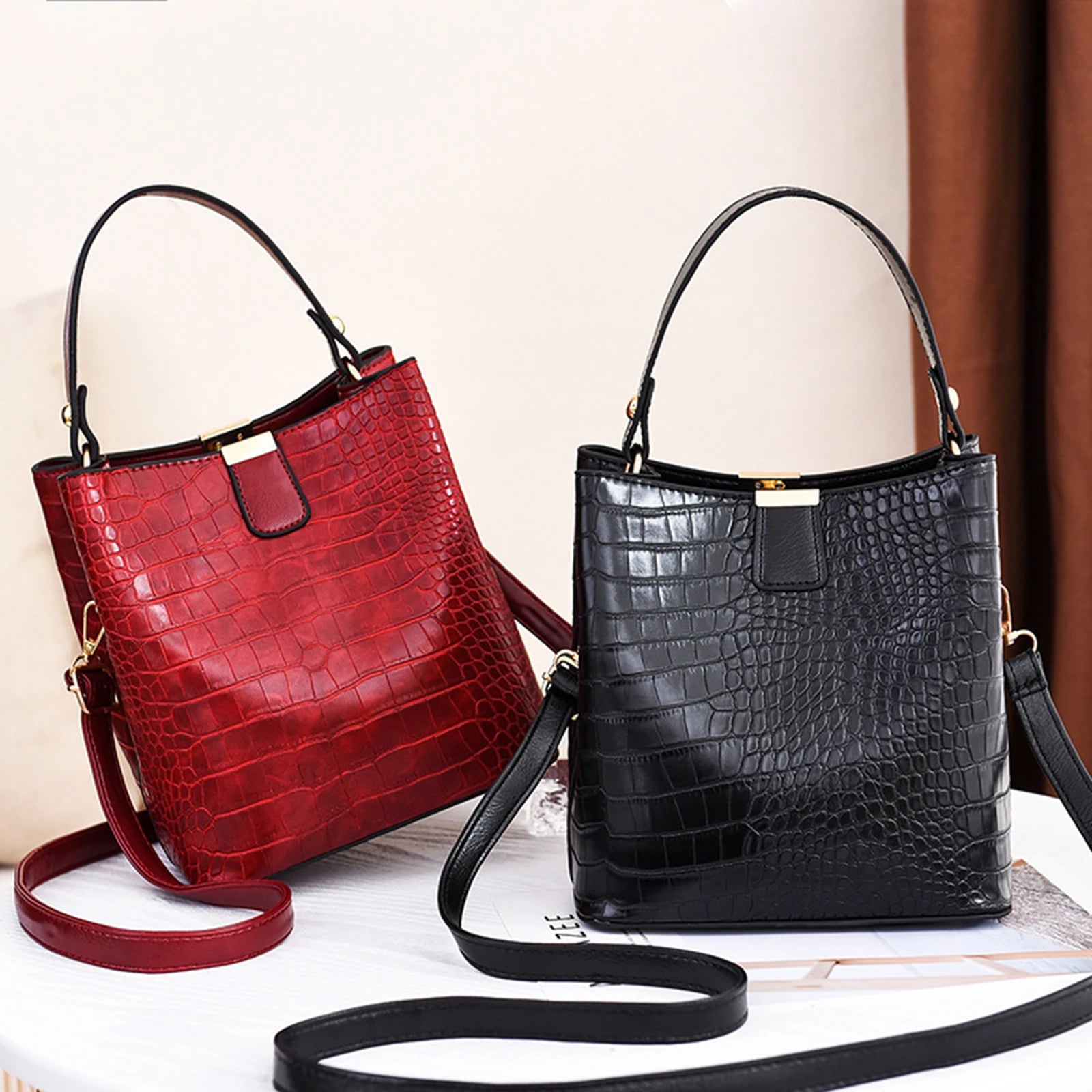 Leather Bucket Bag Handbag Satchel Ladies Work Totes