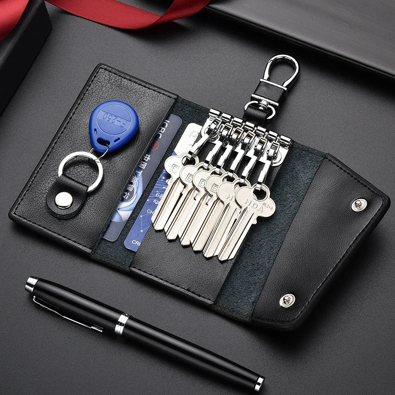 Leather Car Key Case Holder Organizer Pouch Split Key Wallet Bag