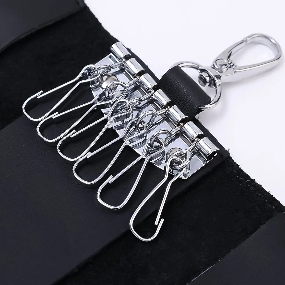 Leather Car Key Case Holder Organizer Pouch Split Key Wallet Bag