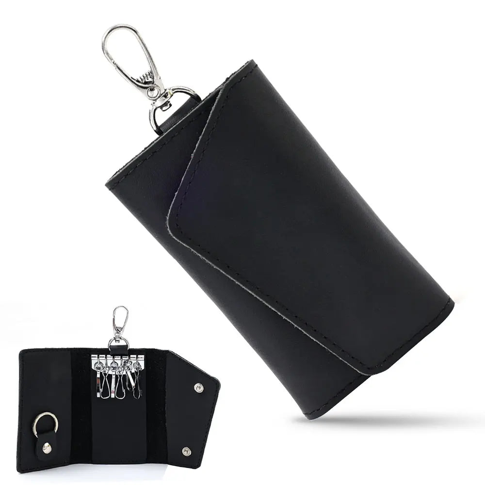 Leather Car Key Case Holder Organizer Pouch Split Key Wallet Bag