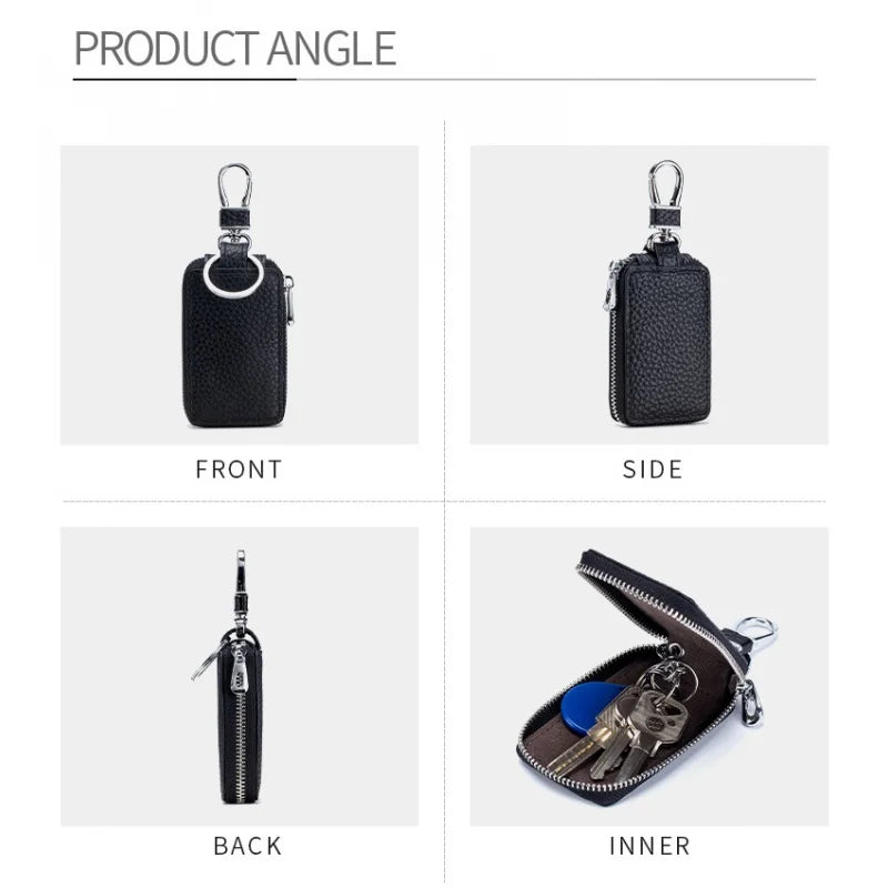 Leather Car Key Case Men's Cowhide Zipper Key Leather Case