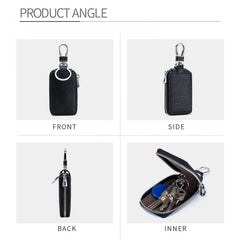 Leather Car Key Case Men's Cowhide Zipper Key Leather Case