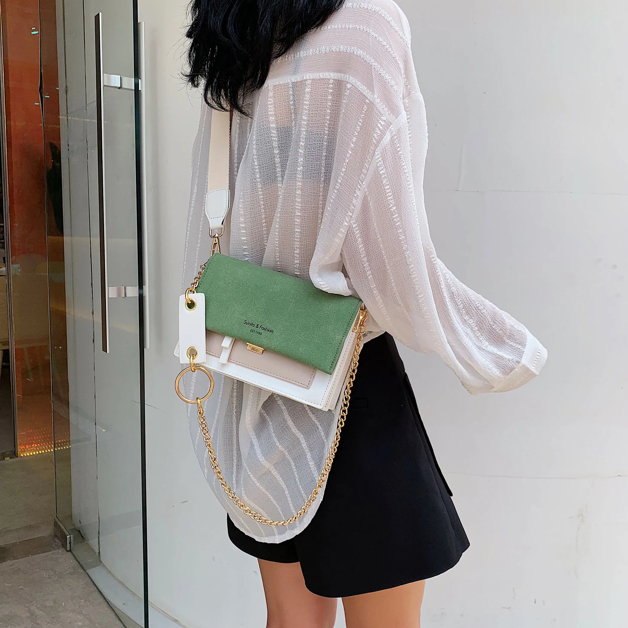 Women's Leather Crossbody Bag Chain Shoulder Purse Handbag