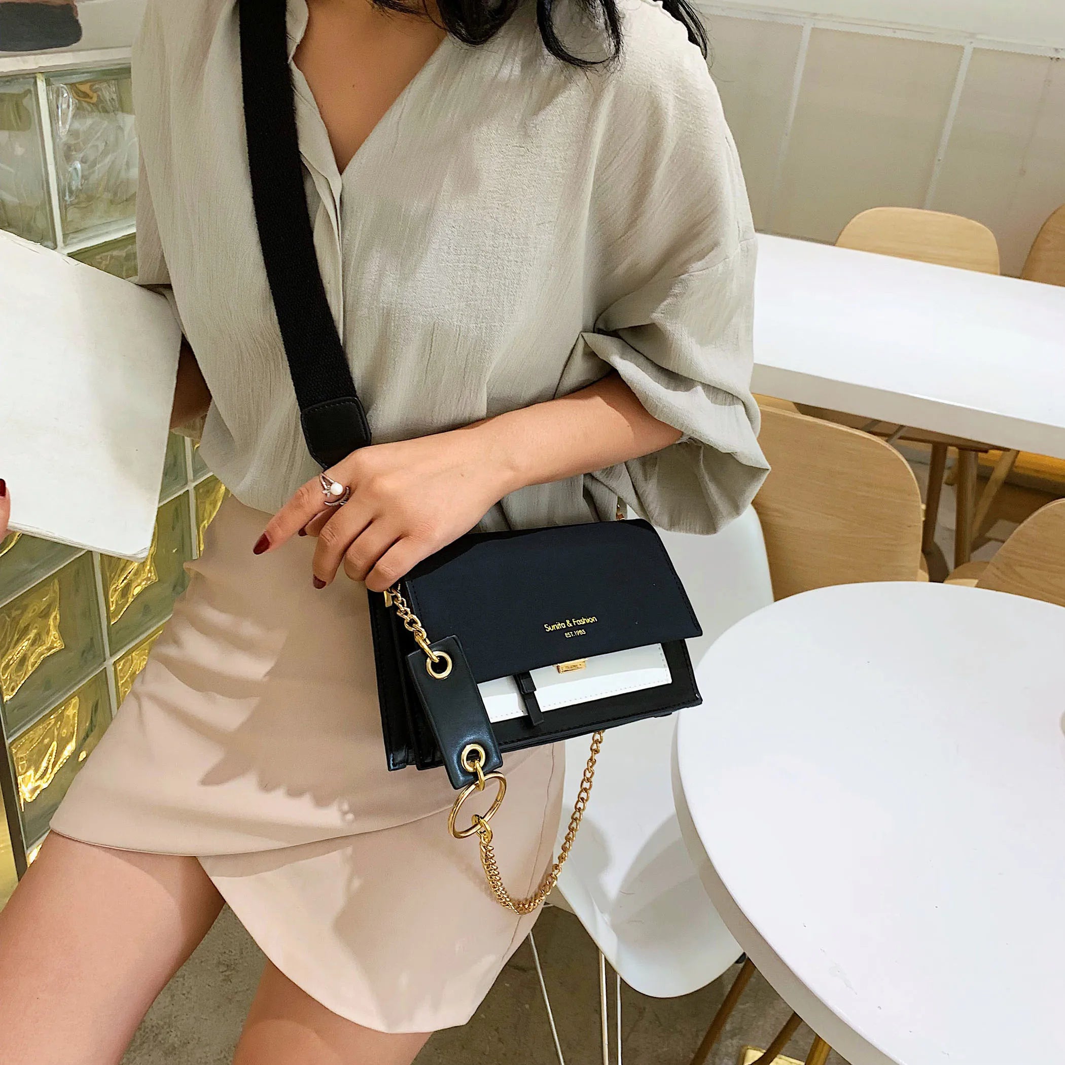 Women's Leather Crossbody Bag Chain Shoulder Purse Handbag