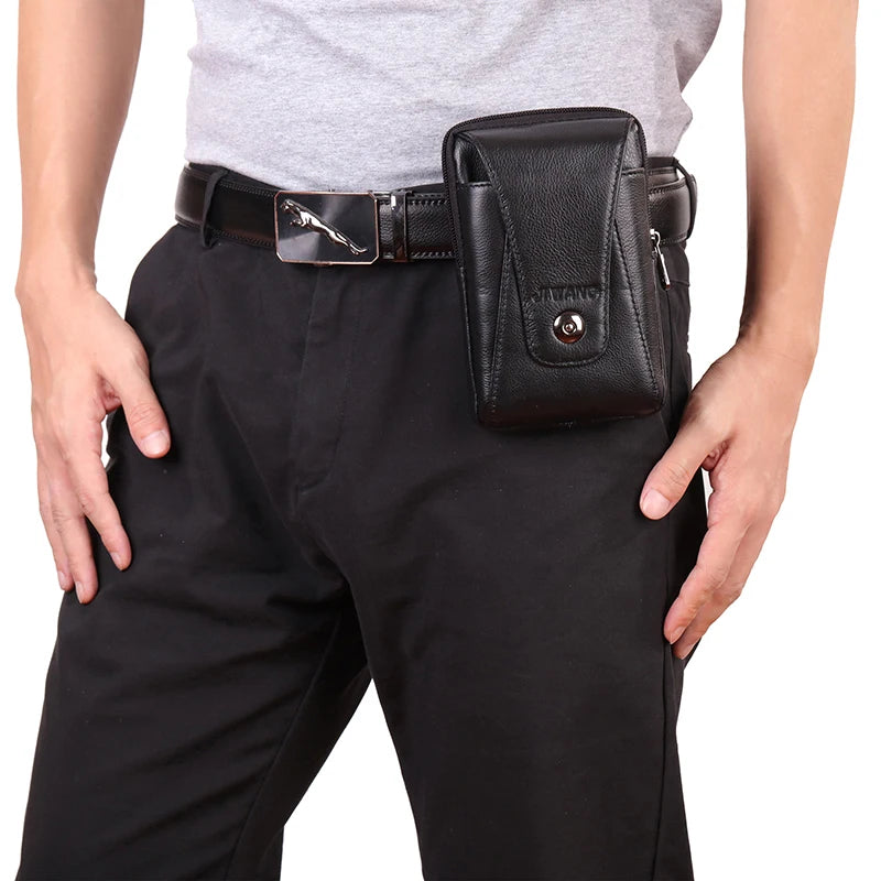 Leather Cowhide Men Waist Pack Mini Shoulder Crossbody Fanny Pack