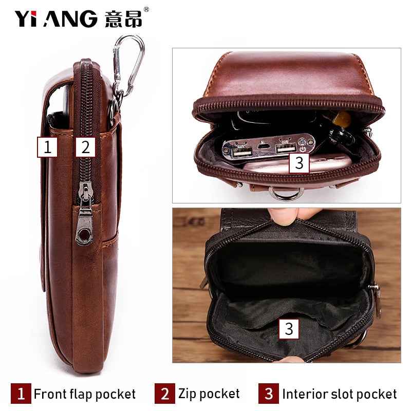 Leather Cowhide Men Waist Pack Mini Shoulder Crossbody Fanny Pack