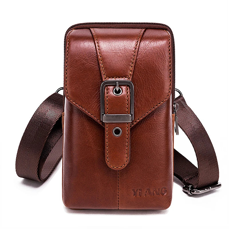 Leather Cowhide Men Waist Pack Mini Shoulder Crossbody Fanny Pack