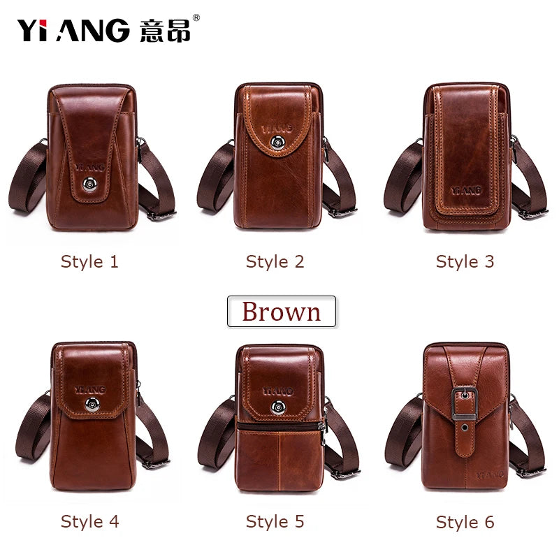 Leather Cowhide Men Waist Pack Mini Shoulder Crossbody Fanny Pack