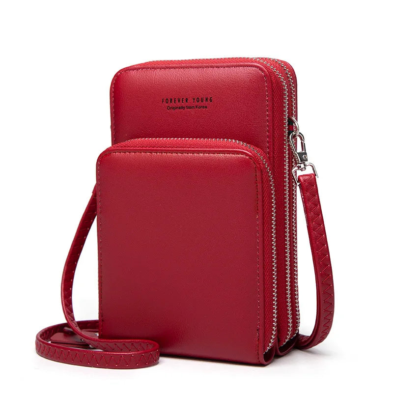 Women's Small Leather Crossbody Bag Zipper Clutch Purse