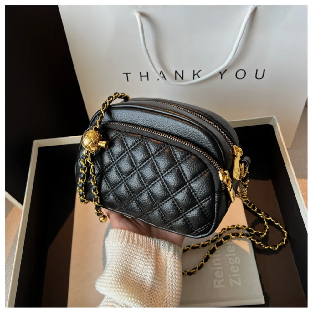 Rhombic Embroidery Crossbody Bag Women Chain Shoulder Handbag