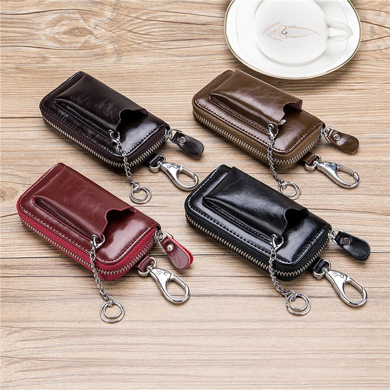 Men's Leather Key Wallet Car Key Holder Zipper