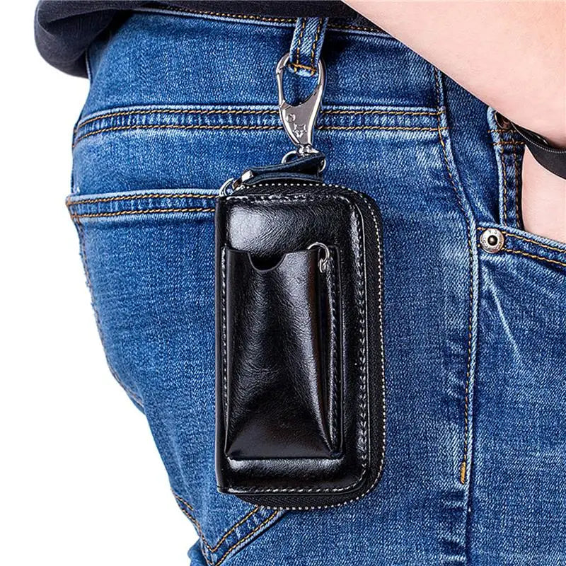 Men's Leather Key Wallet Car Key Holder Zipper