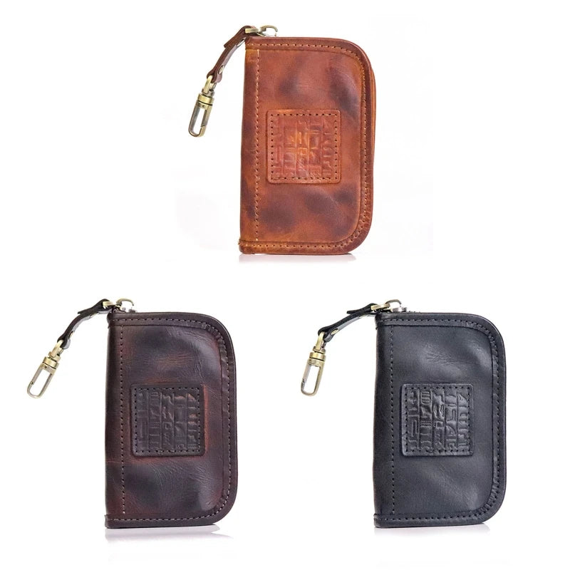 Leather Keychain Men Mini Key Holder Organizer Pouch Split Car Key Wallet