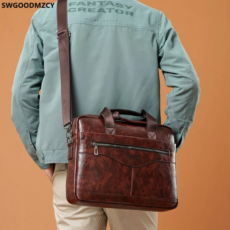 Men's Leather Laptop Bag Crossbody Briefcase Office Handbag
