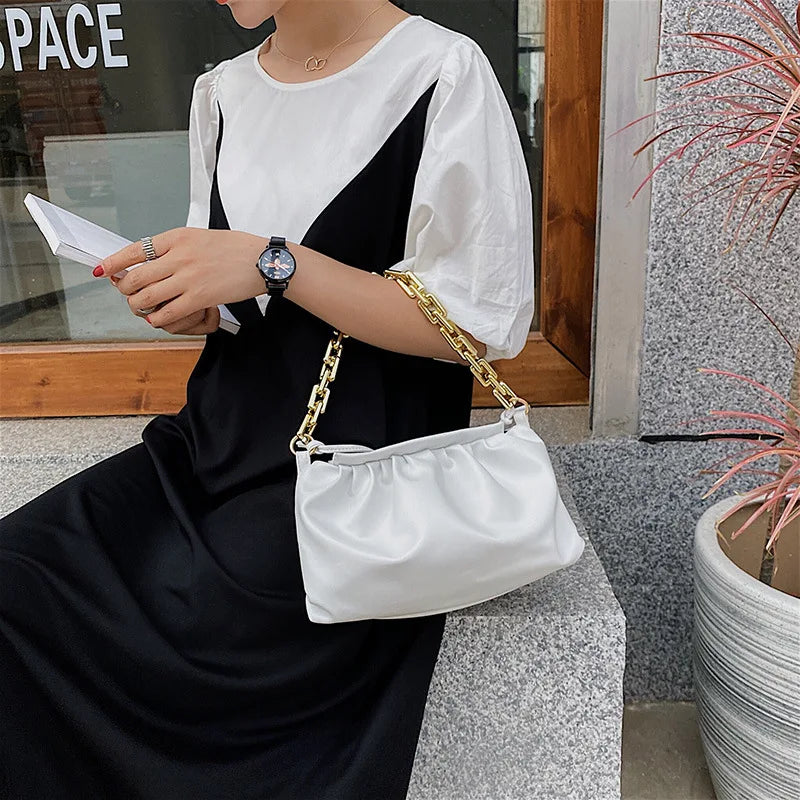 Leather Handbag Cloud Bag Solid Leather Party Clutch Bags